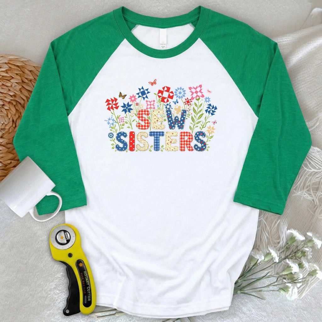 Appliqué Sew Sisters 3/4 Sleeve T-shirt