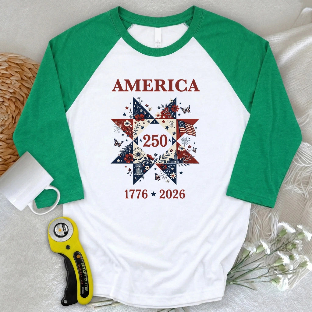 Liberty In Bloom Quilt 3/4 Sleeve T-shirt