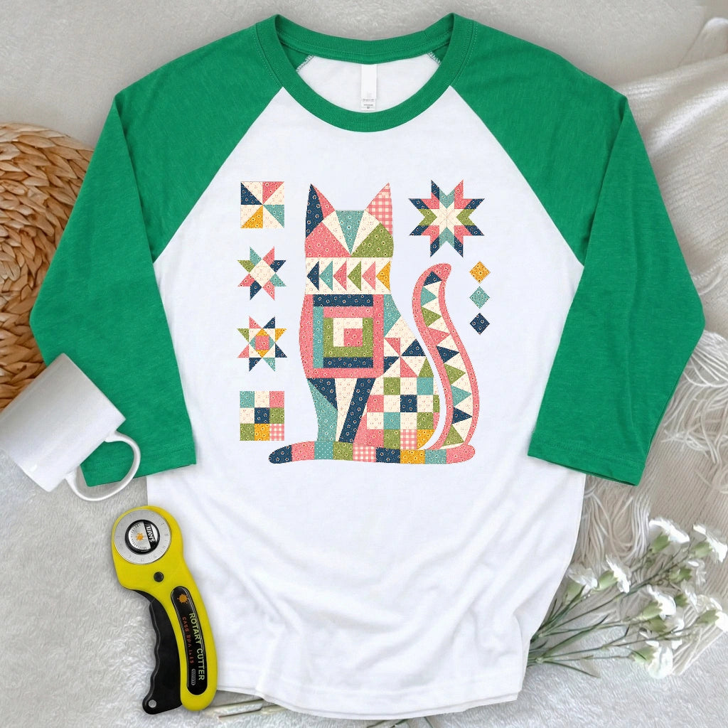 Patchwork Cat 3/4 Sleeve T-shirt