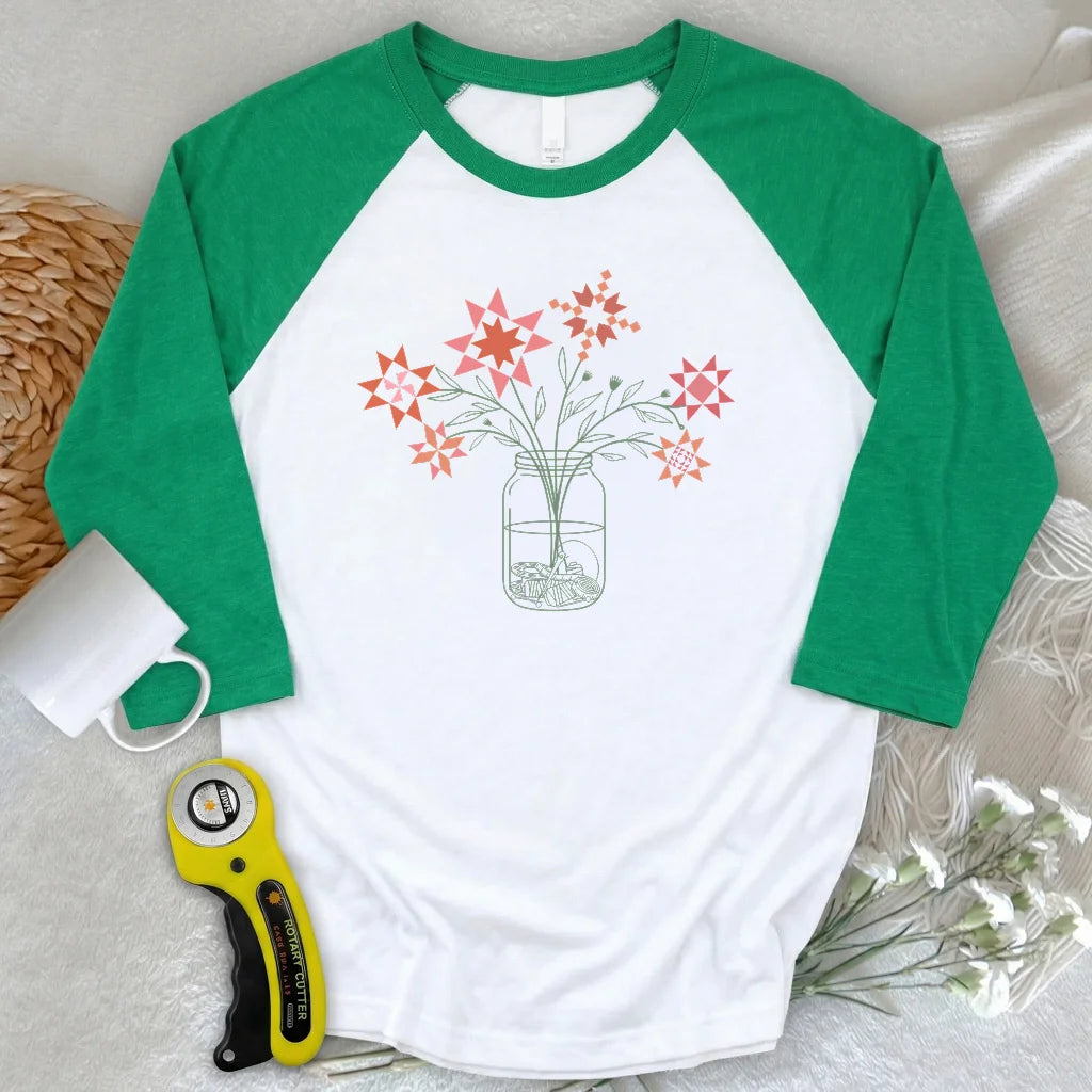 Patchwork Posy Jar 3/4 Sleeve T-shirt