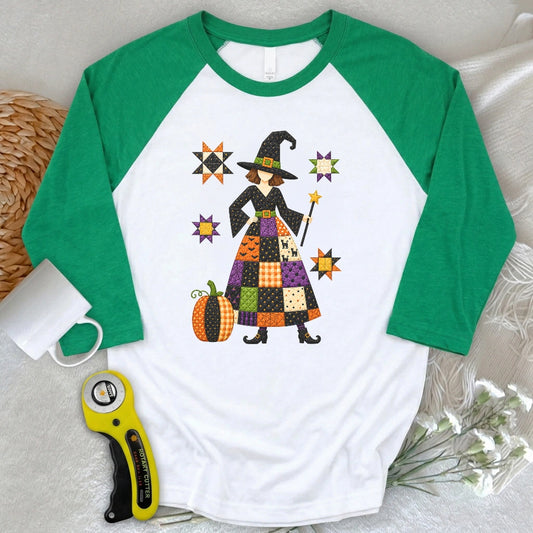 Patchwork Quilt Witch 3/4 Sleeve T-shirt