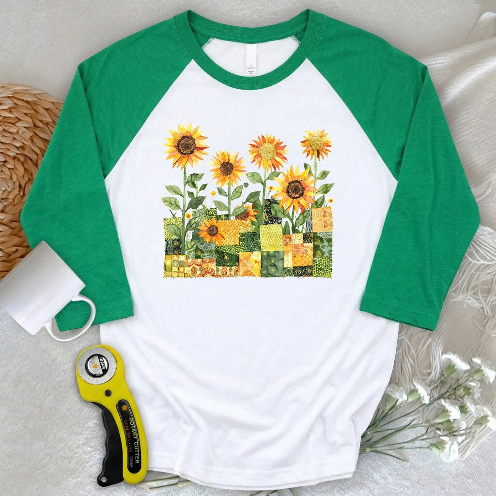 Quilted Sunflower Field 3/4 Sleeve T-shirt