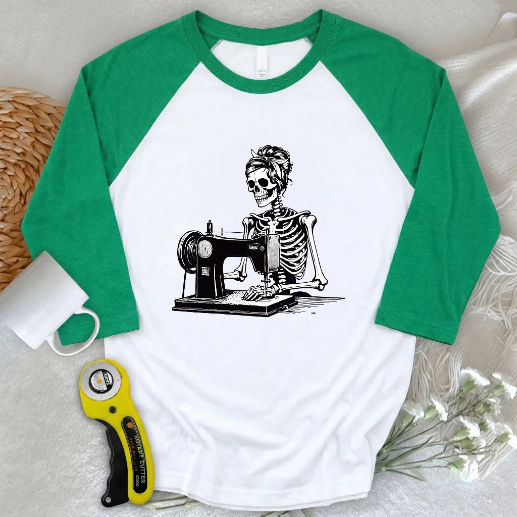 Quilting Skeleton 3/4 Sleeve T-shirt
