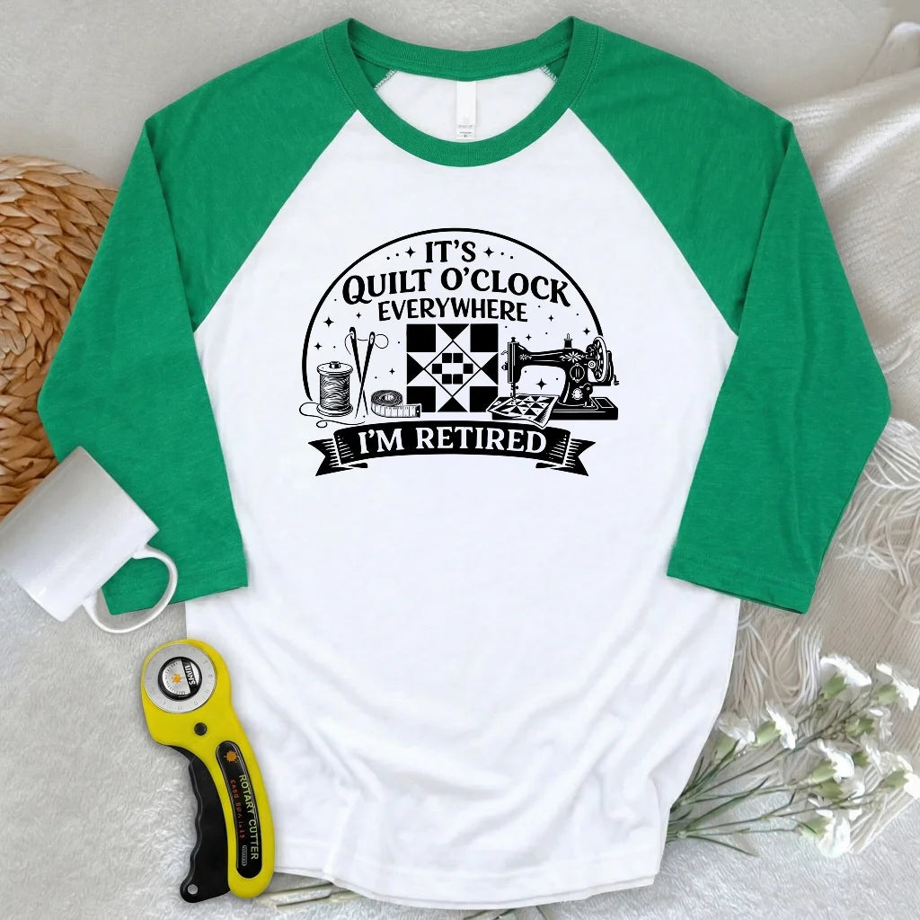 Retired Quilter 3/4 Sleeve T-shirt