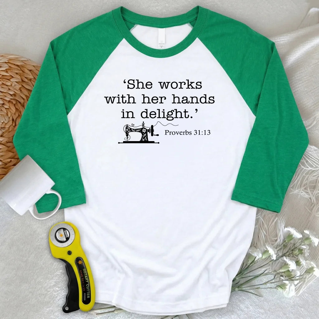 Sewing In Bible 3/4 Sleeve T-shirt