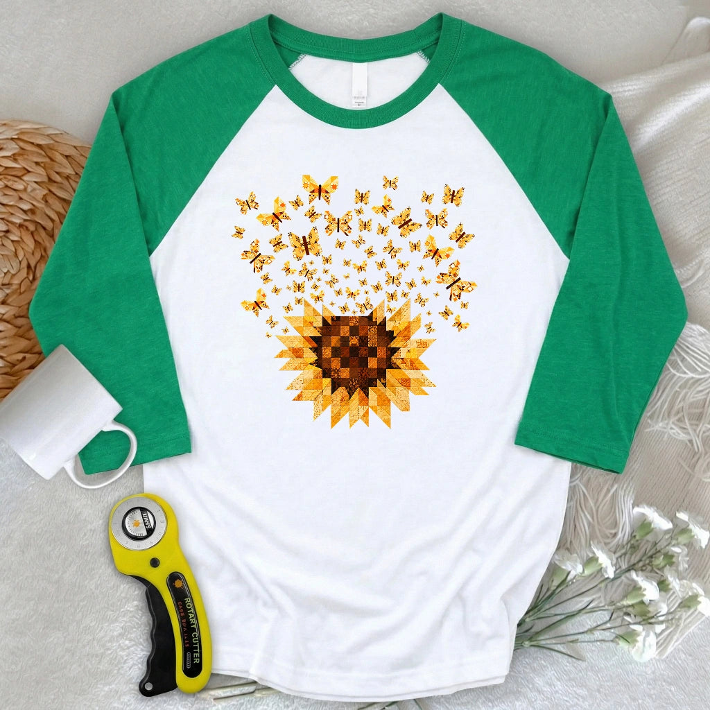 Sunflower Magic Quilt Bloom 3/4 Sleeve T-shirt