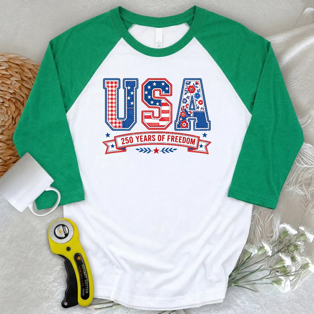 USA Patchwork Freedom 3/4 Sleeve T-shirt