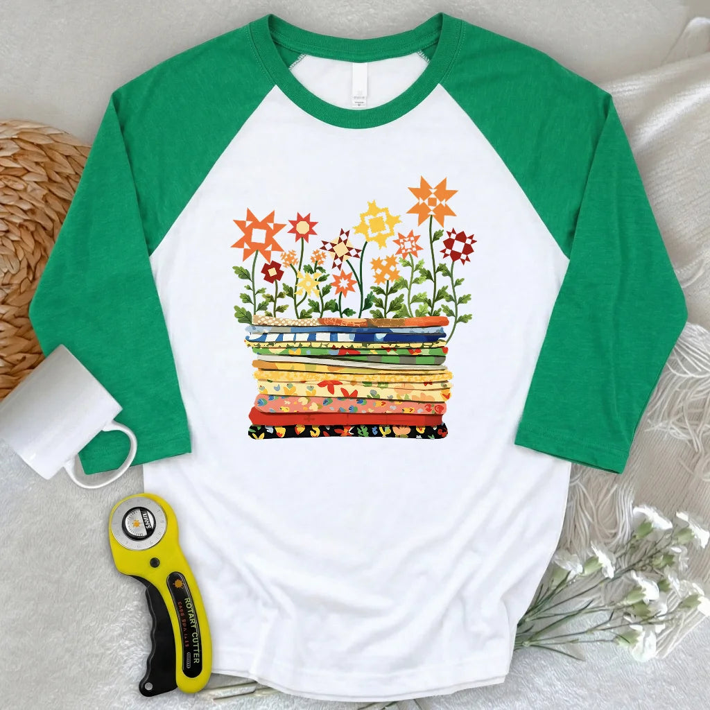 Where Quilts Bloom 3/4 Sleeve T-shirt