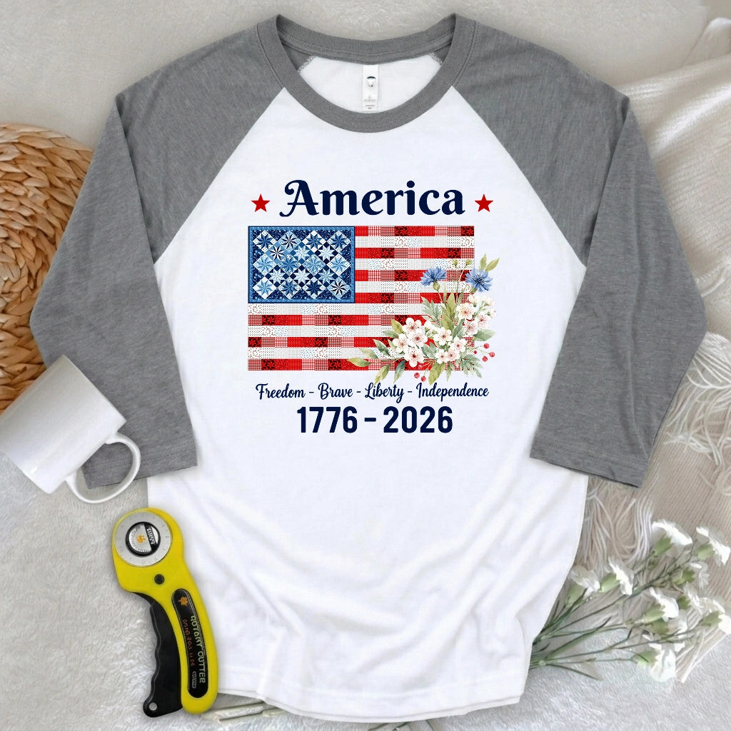 American Patchwork Bloom 3/4 Sleeve T-shirt