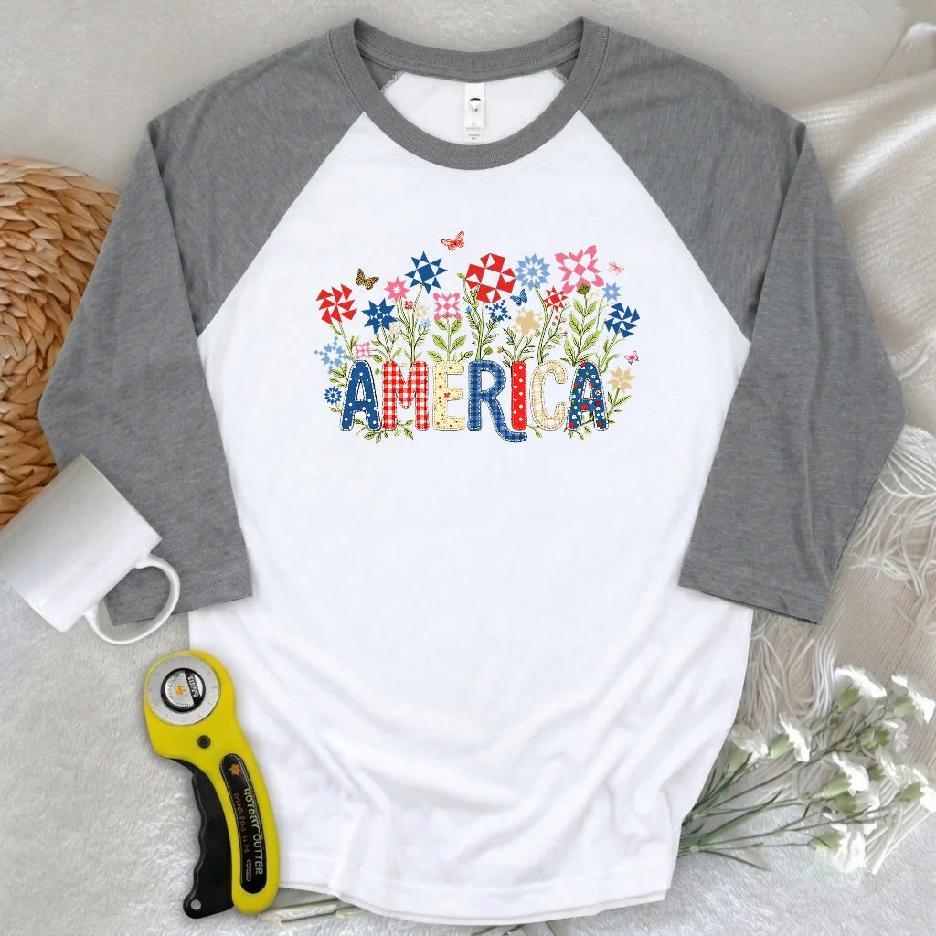 Appliqué America 3/4 Sleeve T-shirt