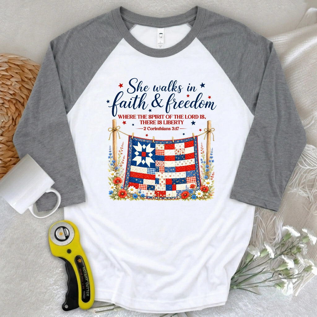 Faithfully Pieced 3/4 Sleeve T-shirt