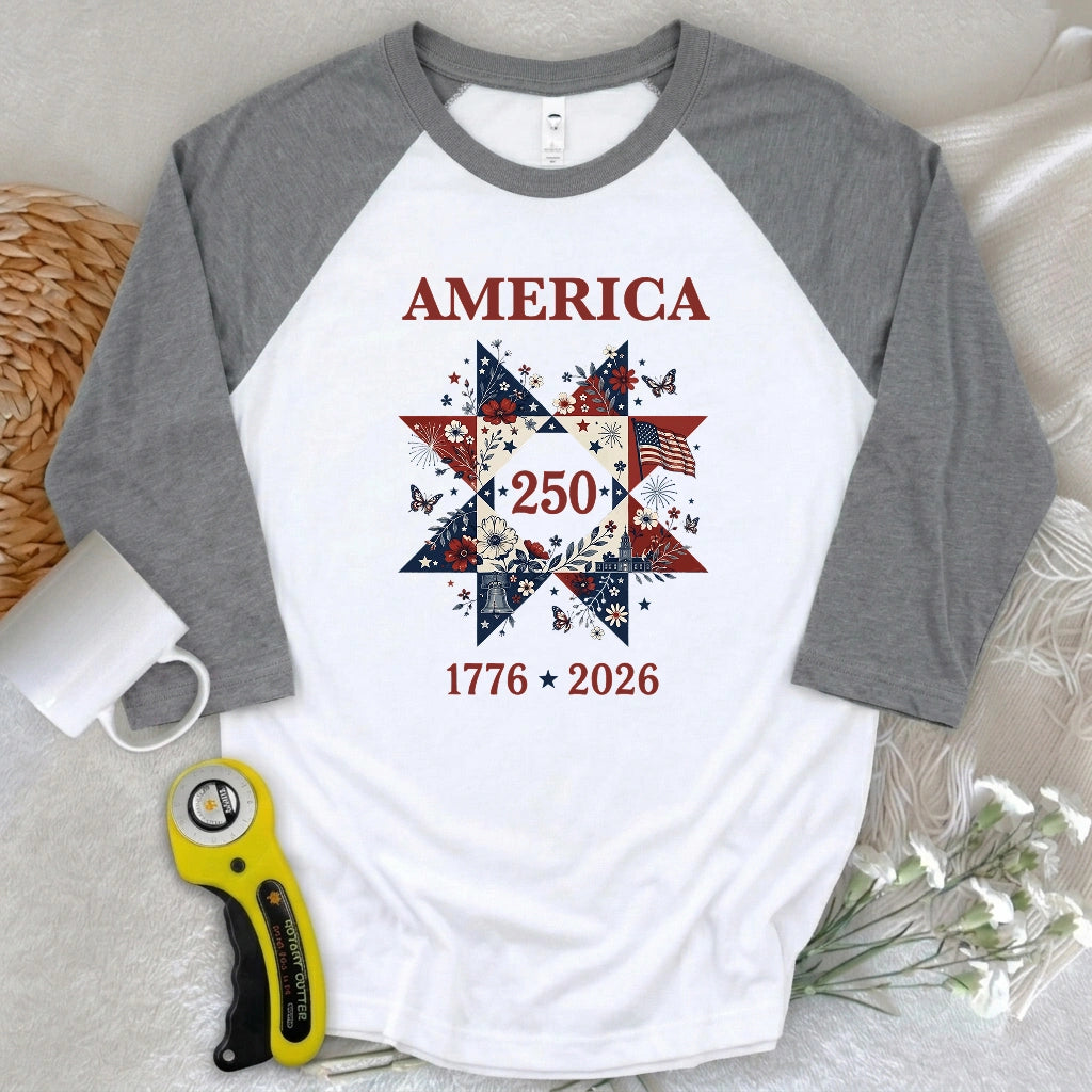 Liberty In Bloom Quilt 3/4 Sleeve T-shirt