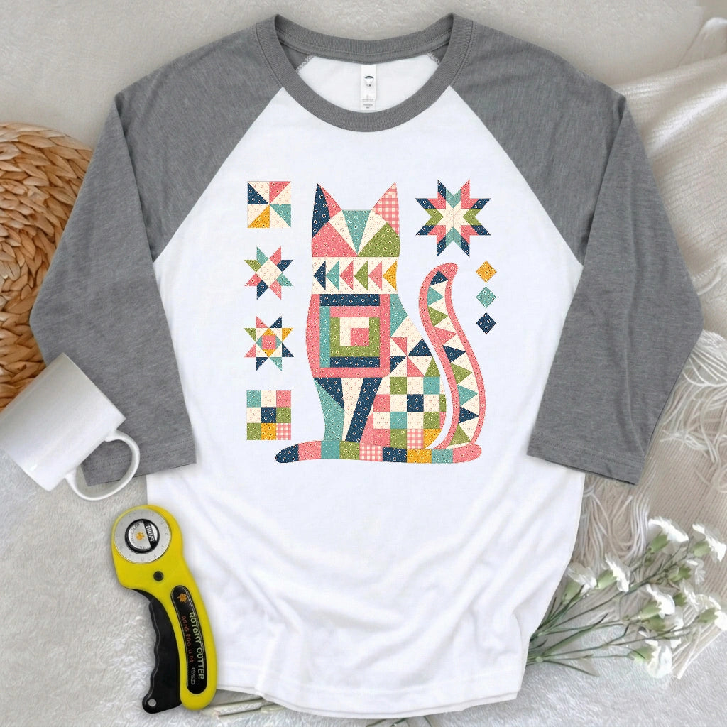 Patchwork Cat 3/4 Sleeve T-shirt