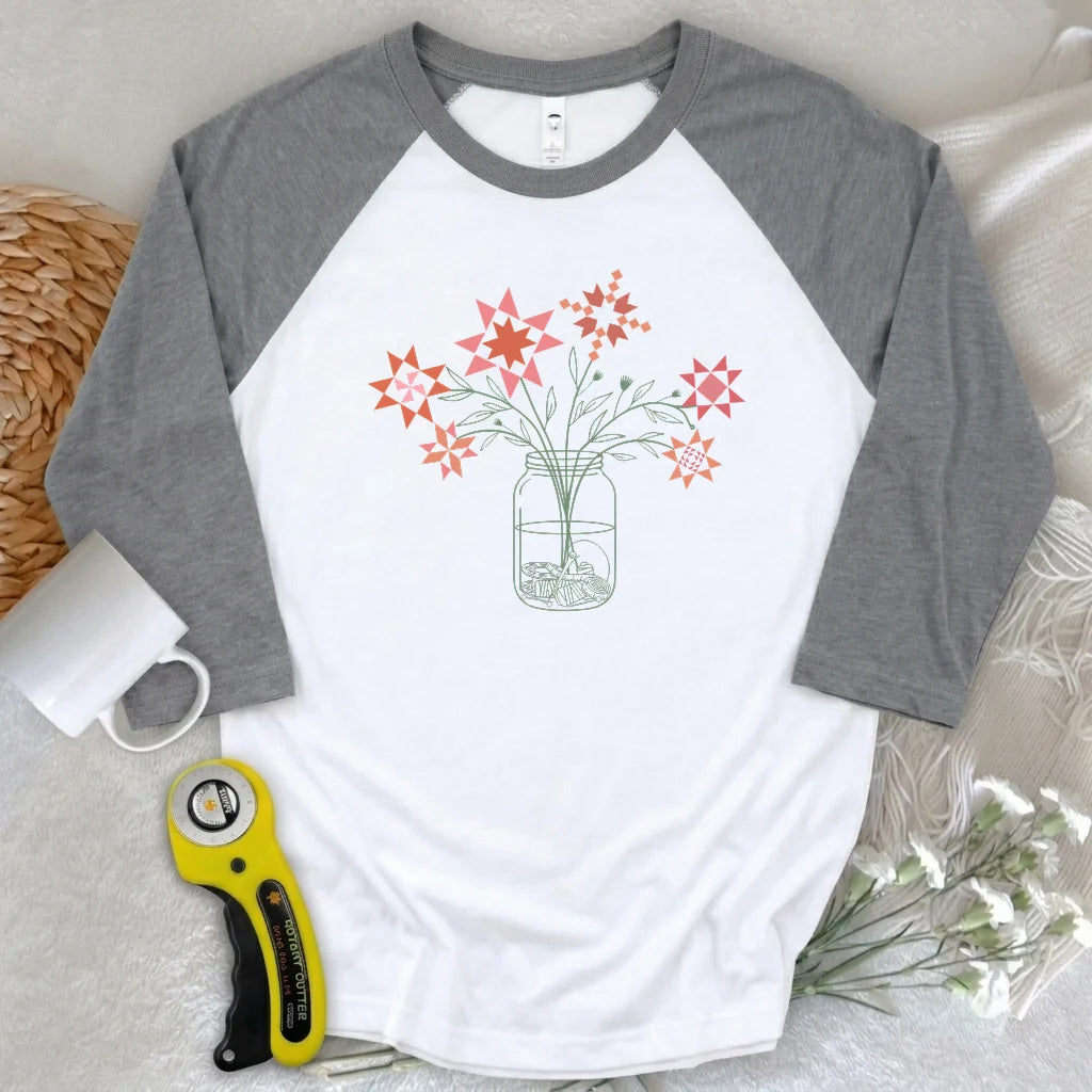 Patchwork Posy Jar 3/4 Sleeve T-shirt