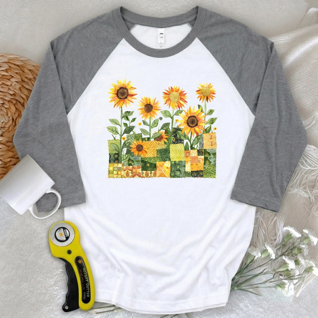 Quilted Sunflower Field 3/4 Sleeve T-shirt