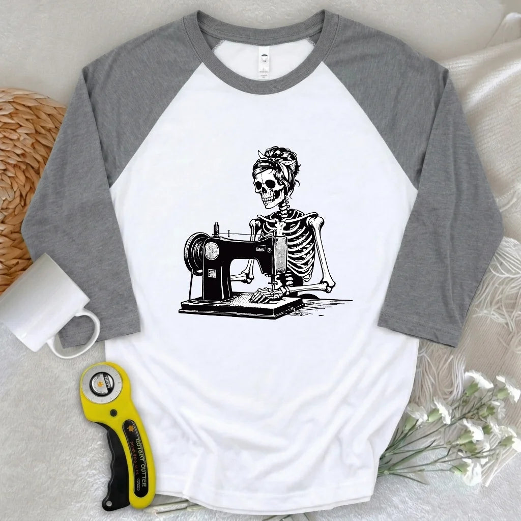 Quilting Skeleton 3/4 Sleeve T-shirt