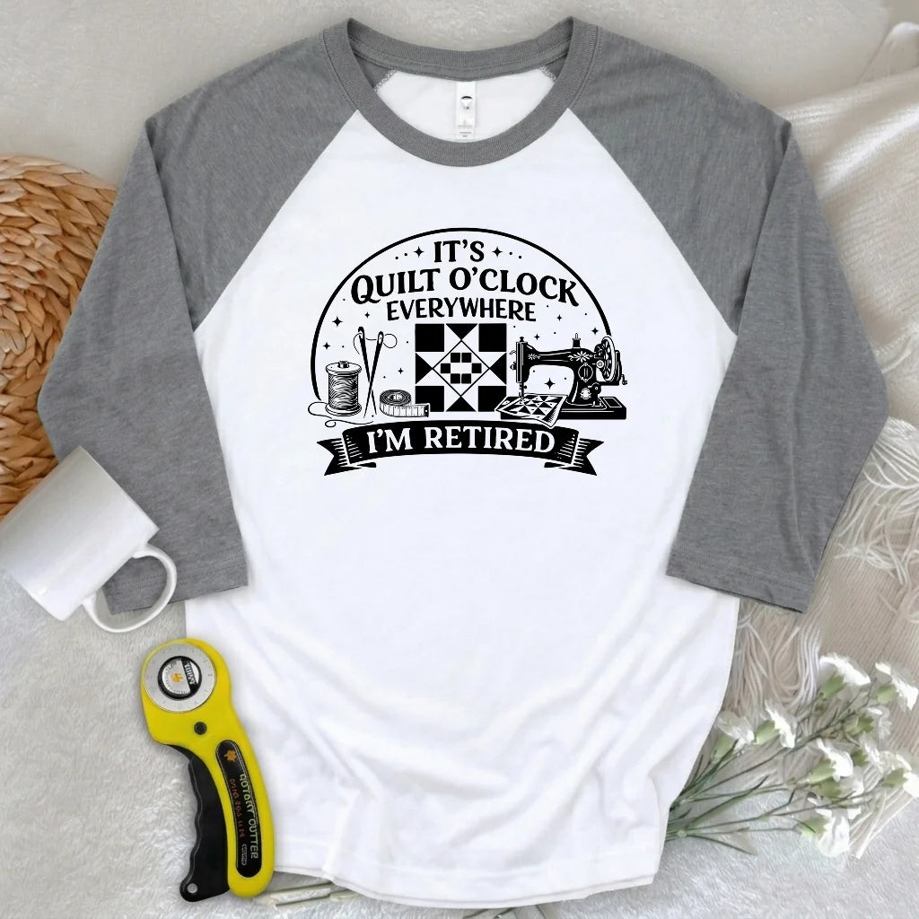 Retired Quilter 3/4 Sleeve T-shirt