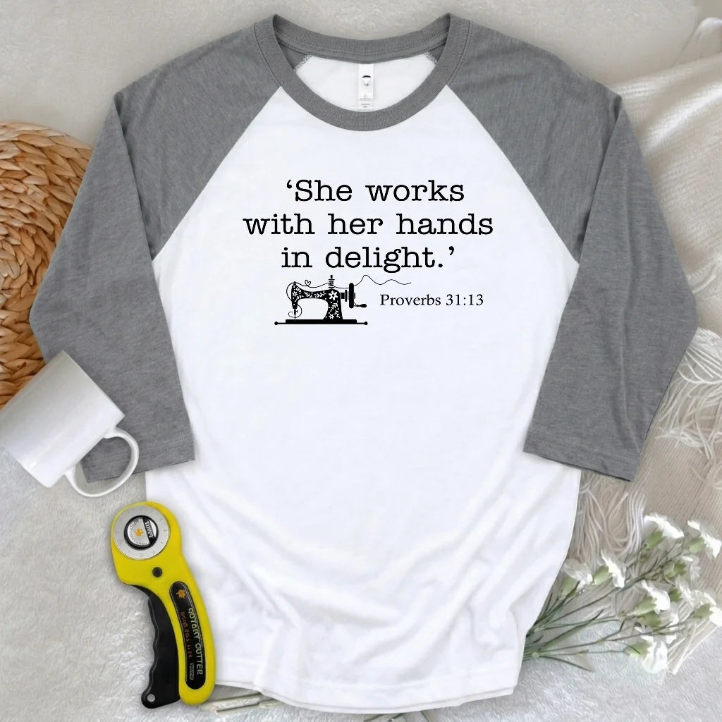 Sewing In Bible 3/4 Sleeve T-shirt