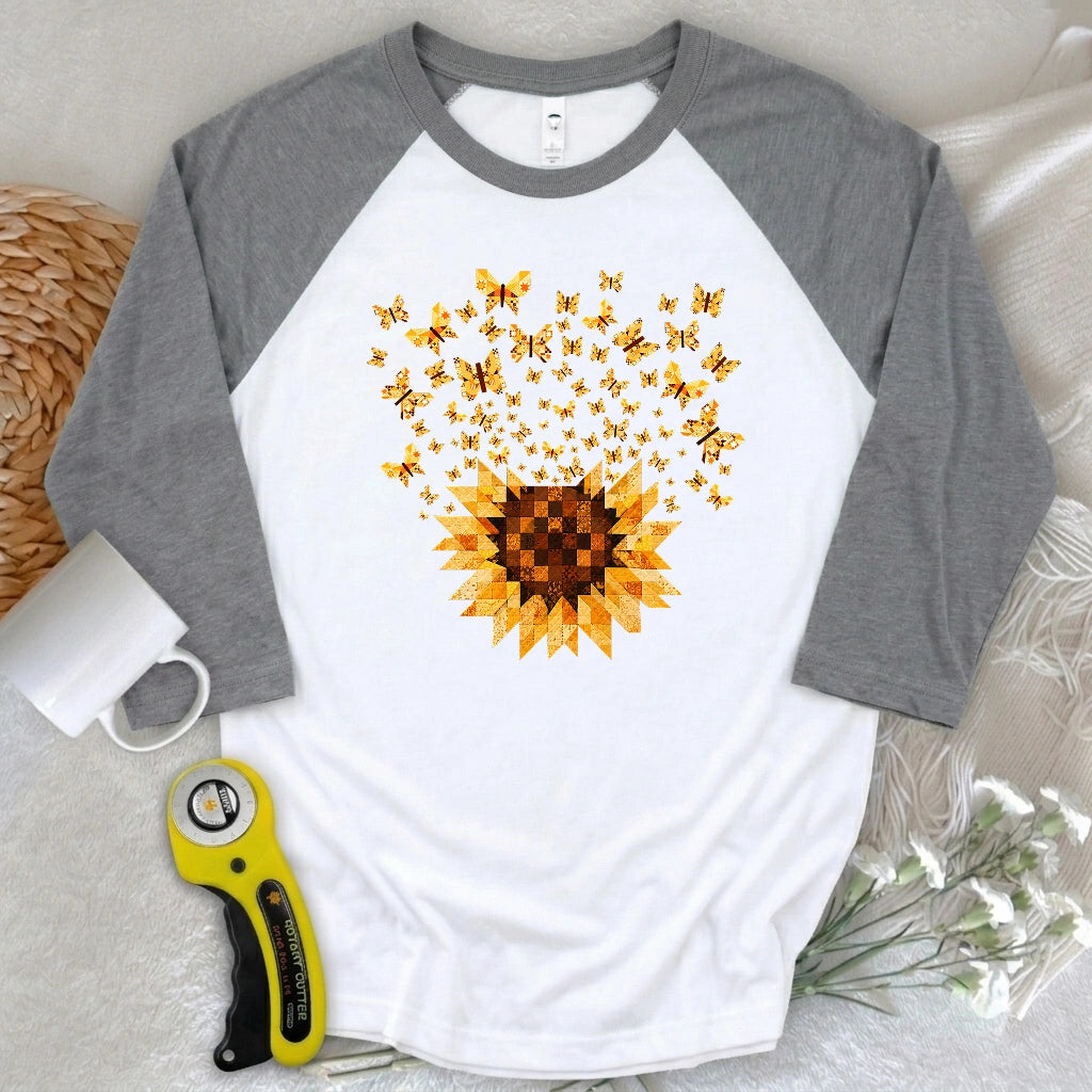 Sunflower Magic Quilt Bloom 3/4 Sleeve T-shirt