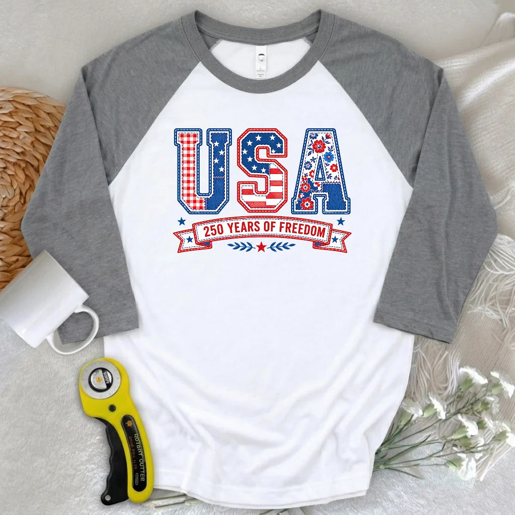 USA Patchwork Freedom 3/4 Sleeve T-shirt
