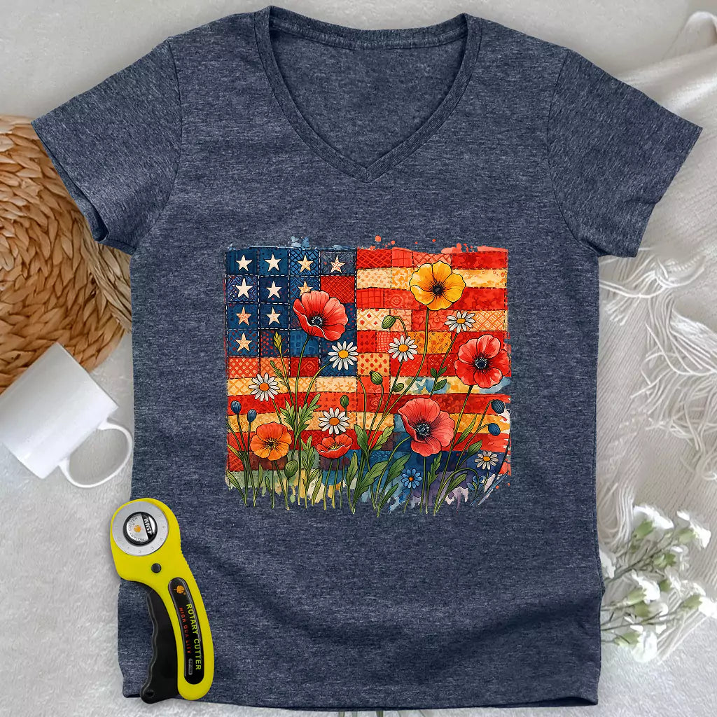 Patchwork Floral Lady V-neck