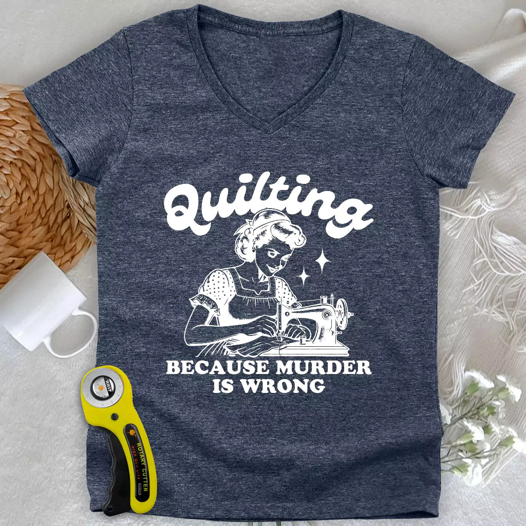Quilting Not Murder Lady V-neck