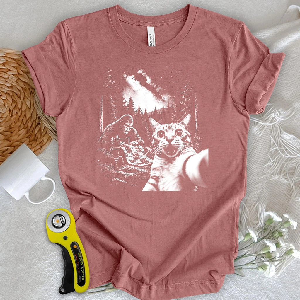 Cat Selfie Meets Quilting Bigfoot T-shirt