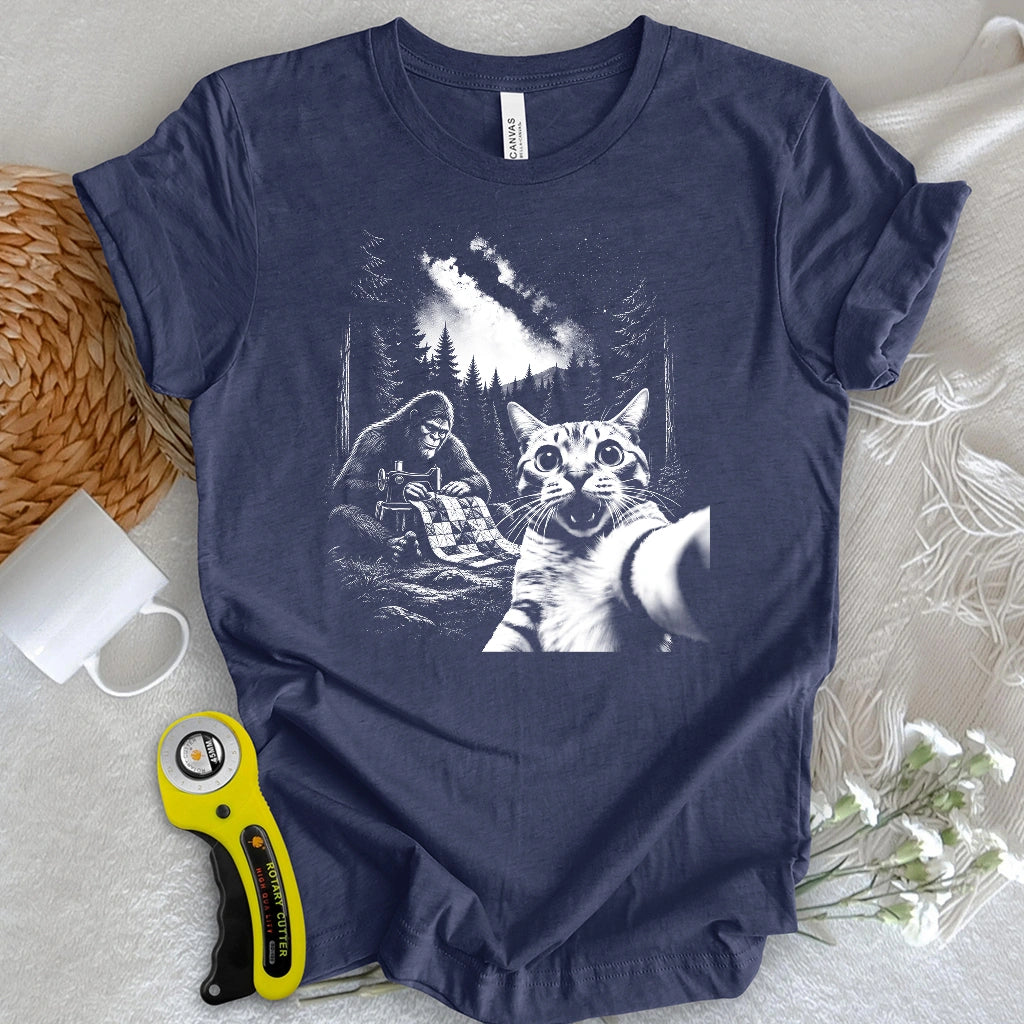 Cat Selfie Meets Quilting Bigfoot T-shirt