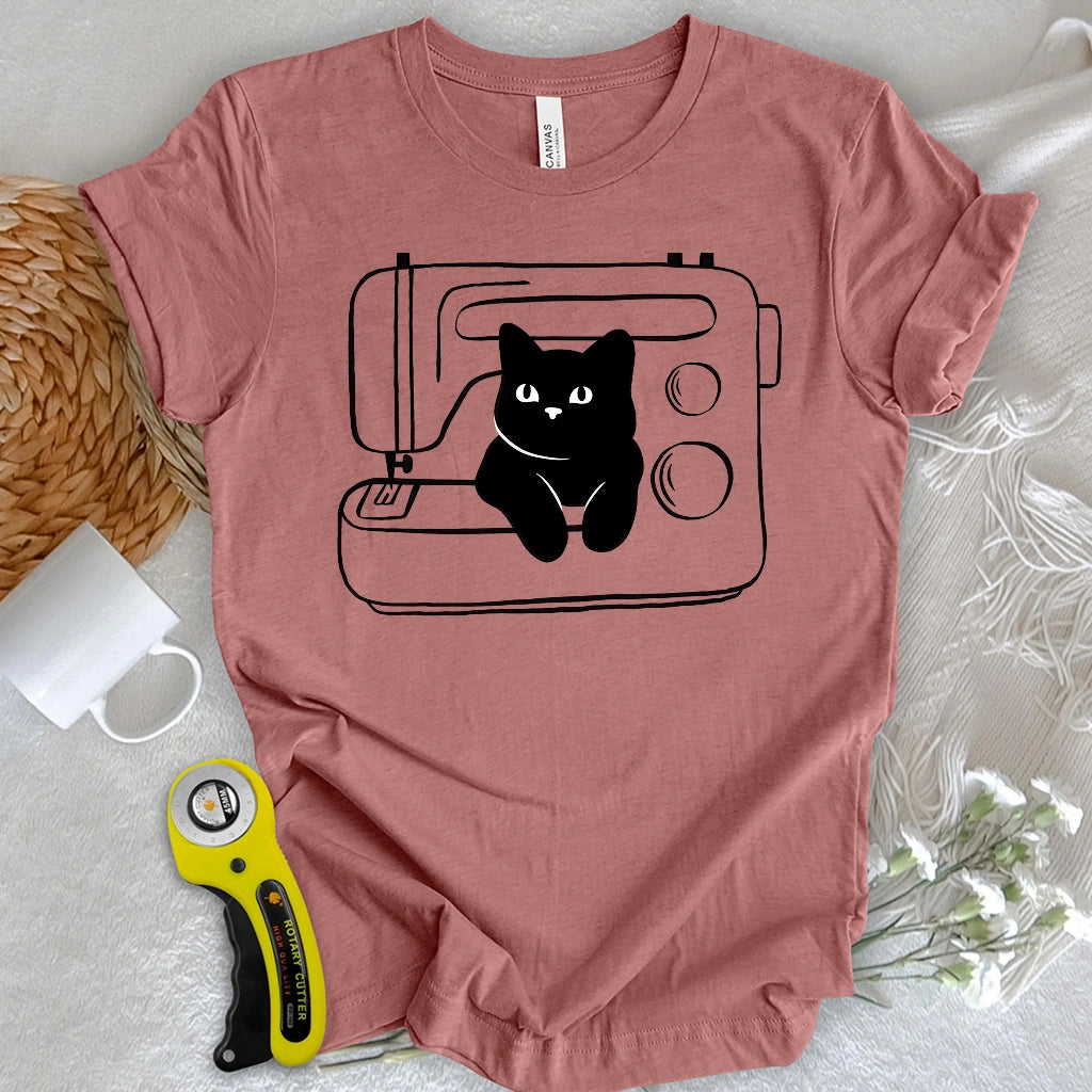 Black cat machine T-shirt