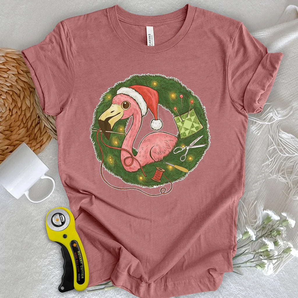 Flamingo's Quiltmas Wreath T-shirt