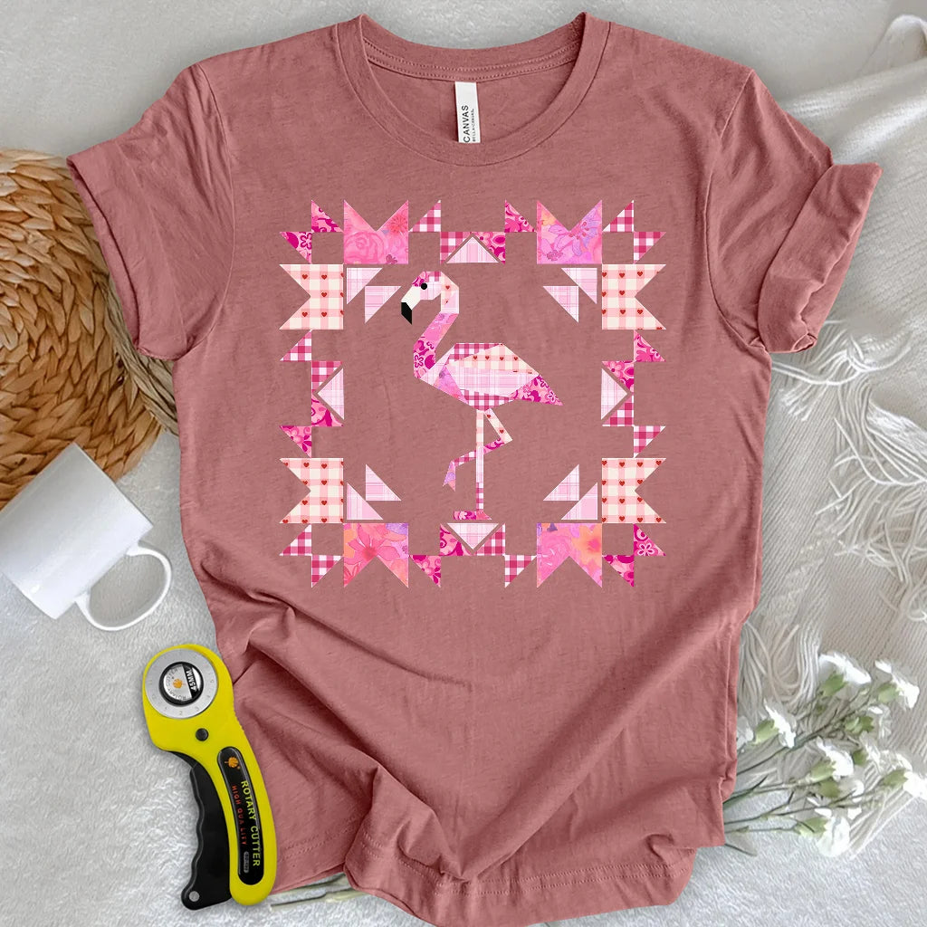 T-shirt à empiècements patchwork Flamant rose