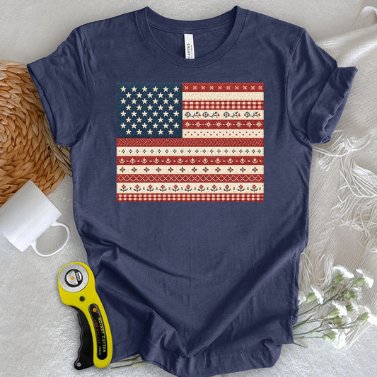 American Flag Cross-Stitch Sampler T-shirt