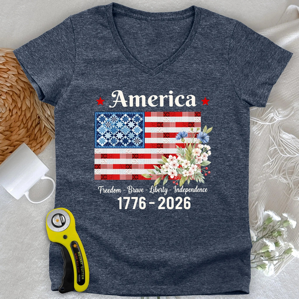 American Patchwork Bloom Lady V-neck