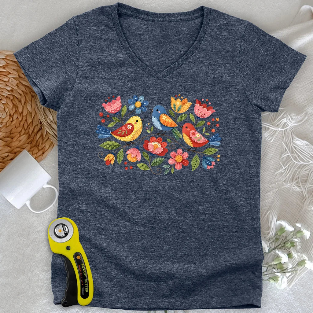 Appliqué Garden Lady V-neck