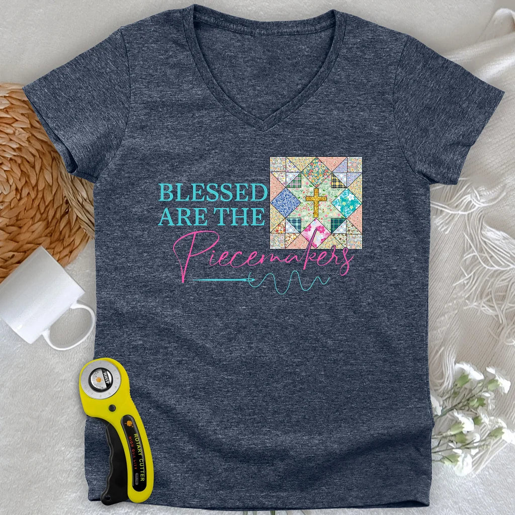 Blessed are the Piecemakers Lady V-neck