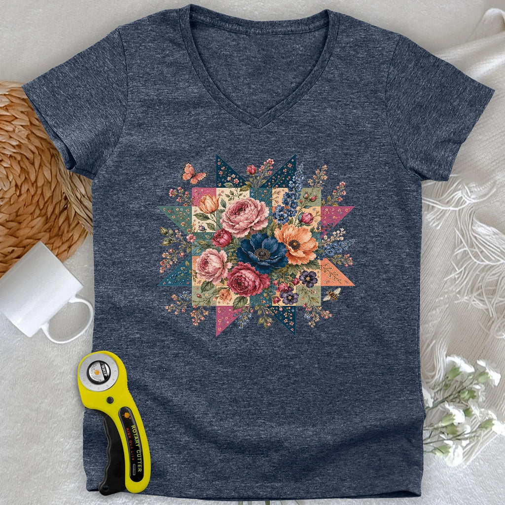Blooming Patchwork Star Lady V-neck