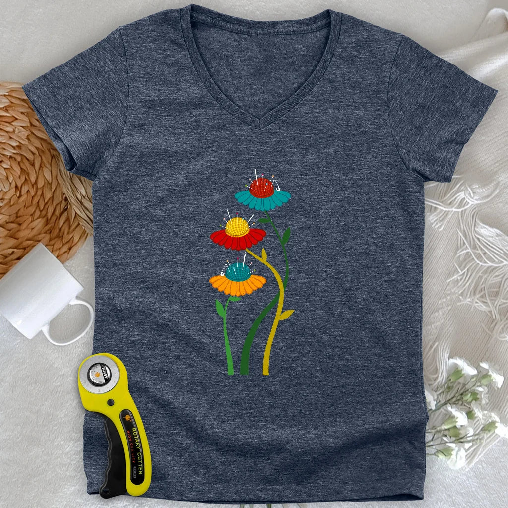 Coussinets Fleuris Col V Femme