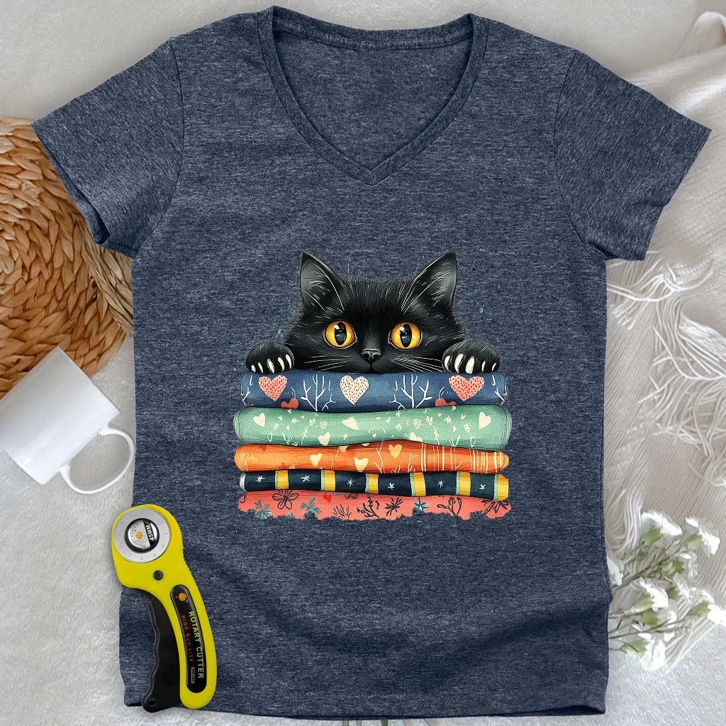 Cat on the fabric Lady V-neck