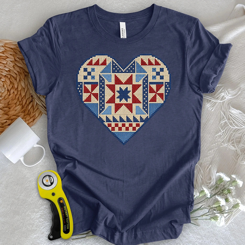 Cross-Stitched Quilt Heart T-shirt