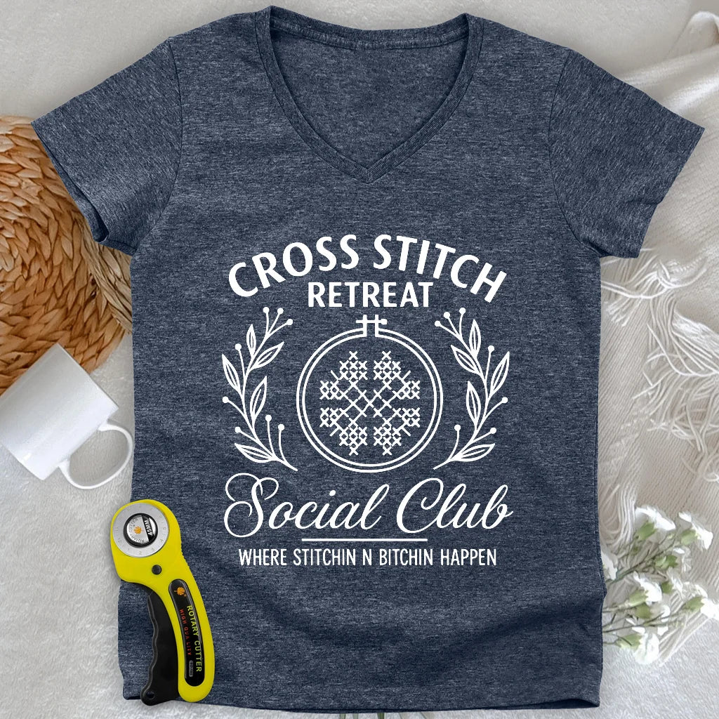 Cross Stitch Retreat Lady V-neck