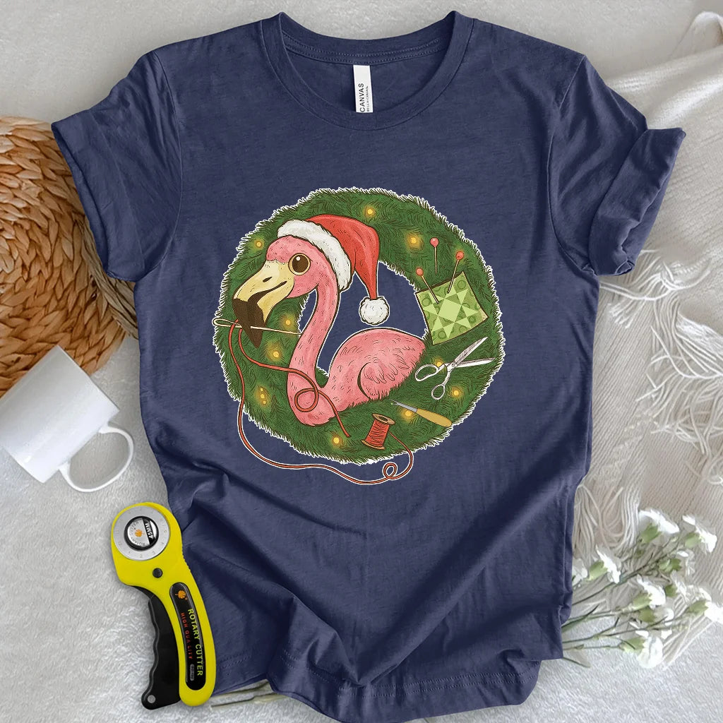 Flamingo's Quiltmas Wreath T-shirt