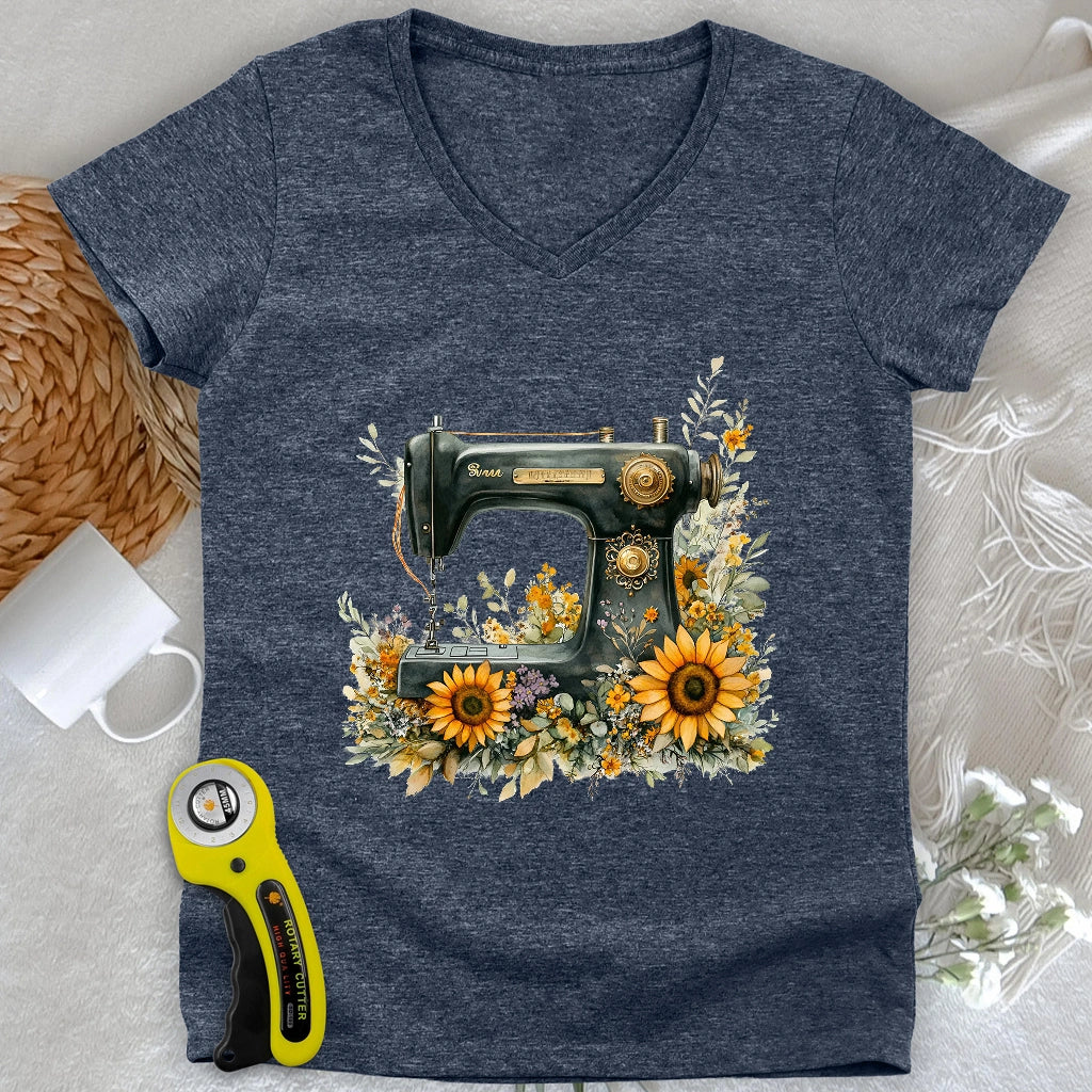 Floral Sewing Machine V-neck