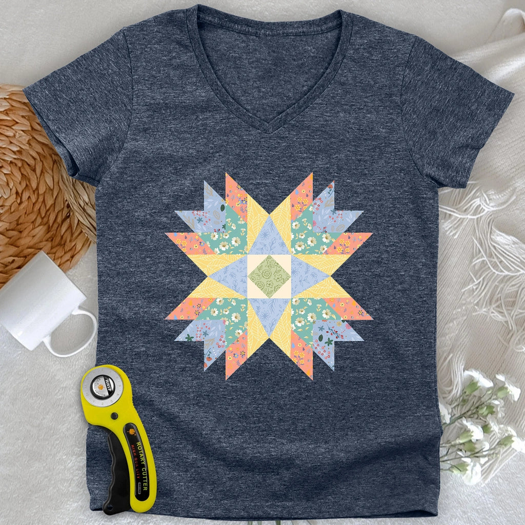 Floral Star Quilt V-neck