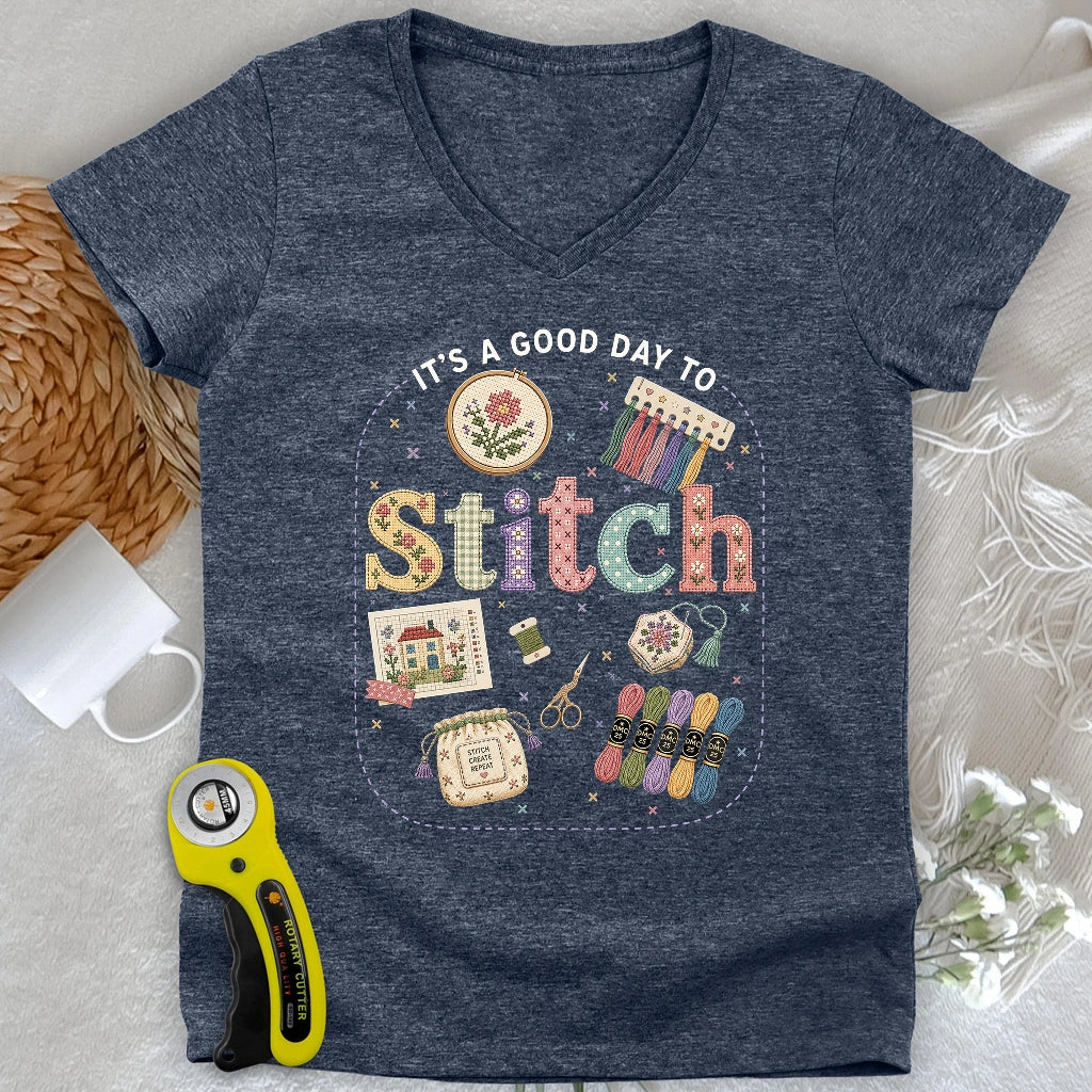 Good Day To Cross Stitch Lady V-neck