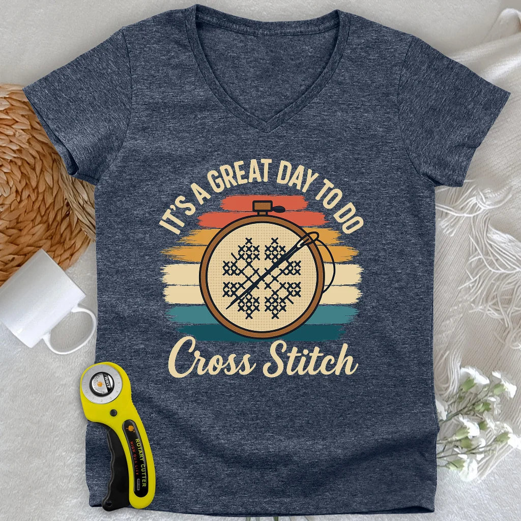 Great Day to Stitch Lady V-neck