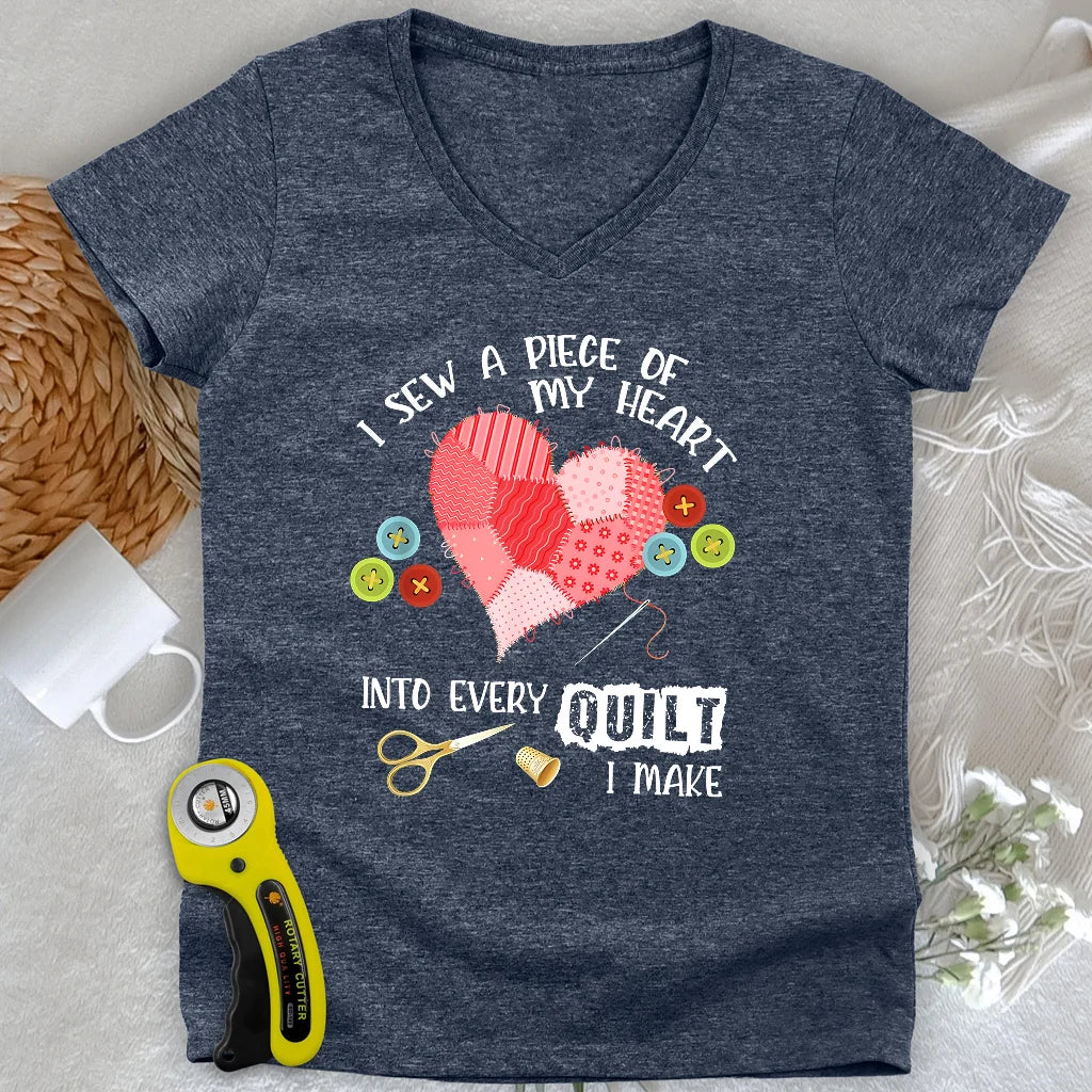 Heartstitched Quilt Love Lady V-neck