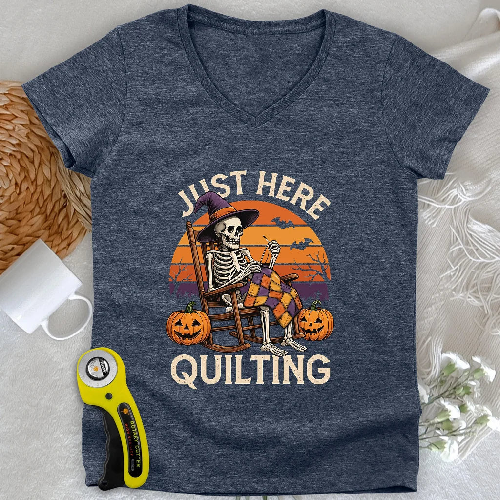 Just Here Quilting Lady V-neck