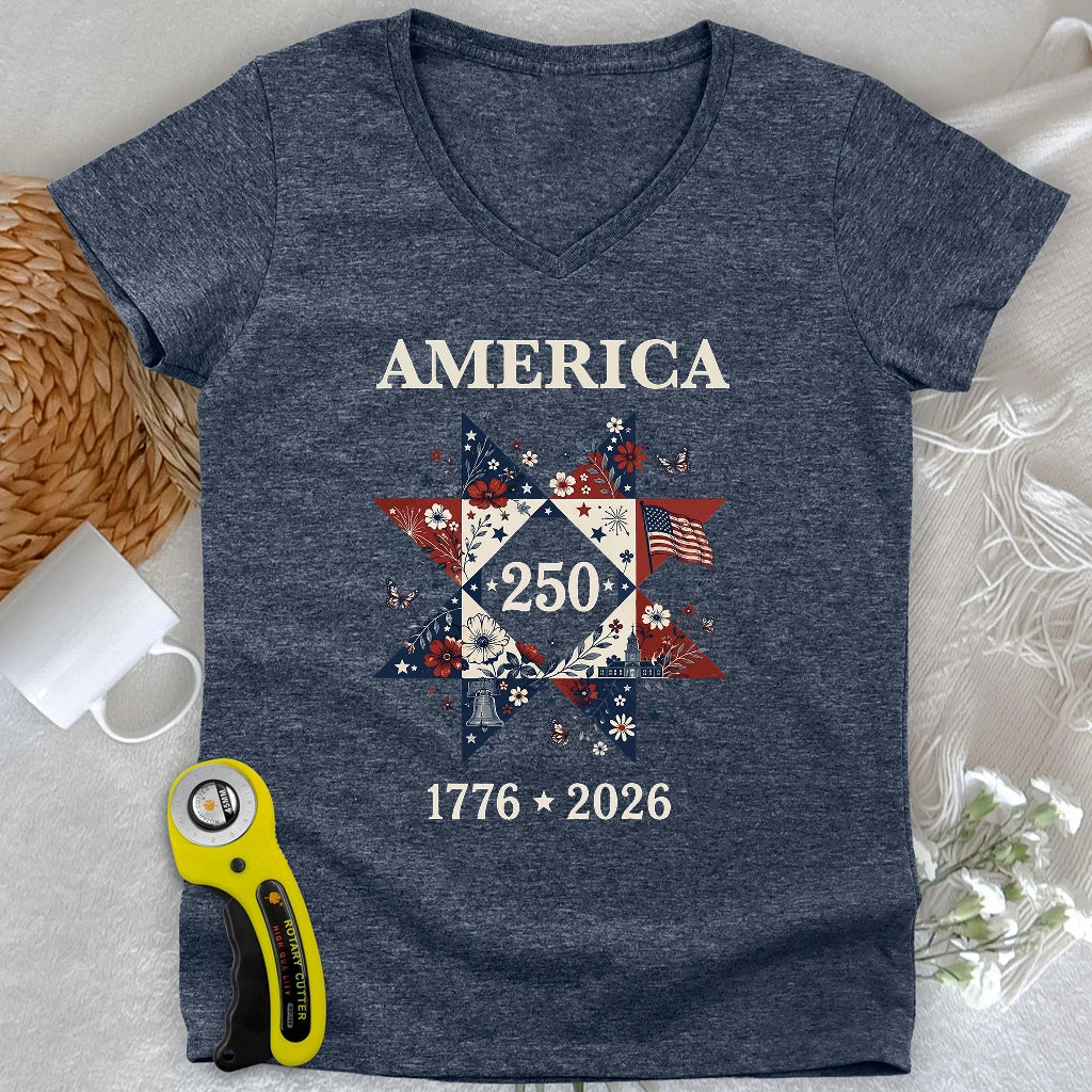 Liberty In Bloom Quilt Lady V-neck