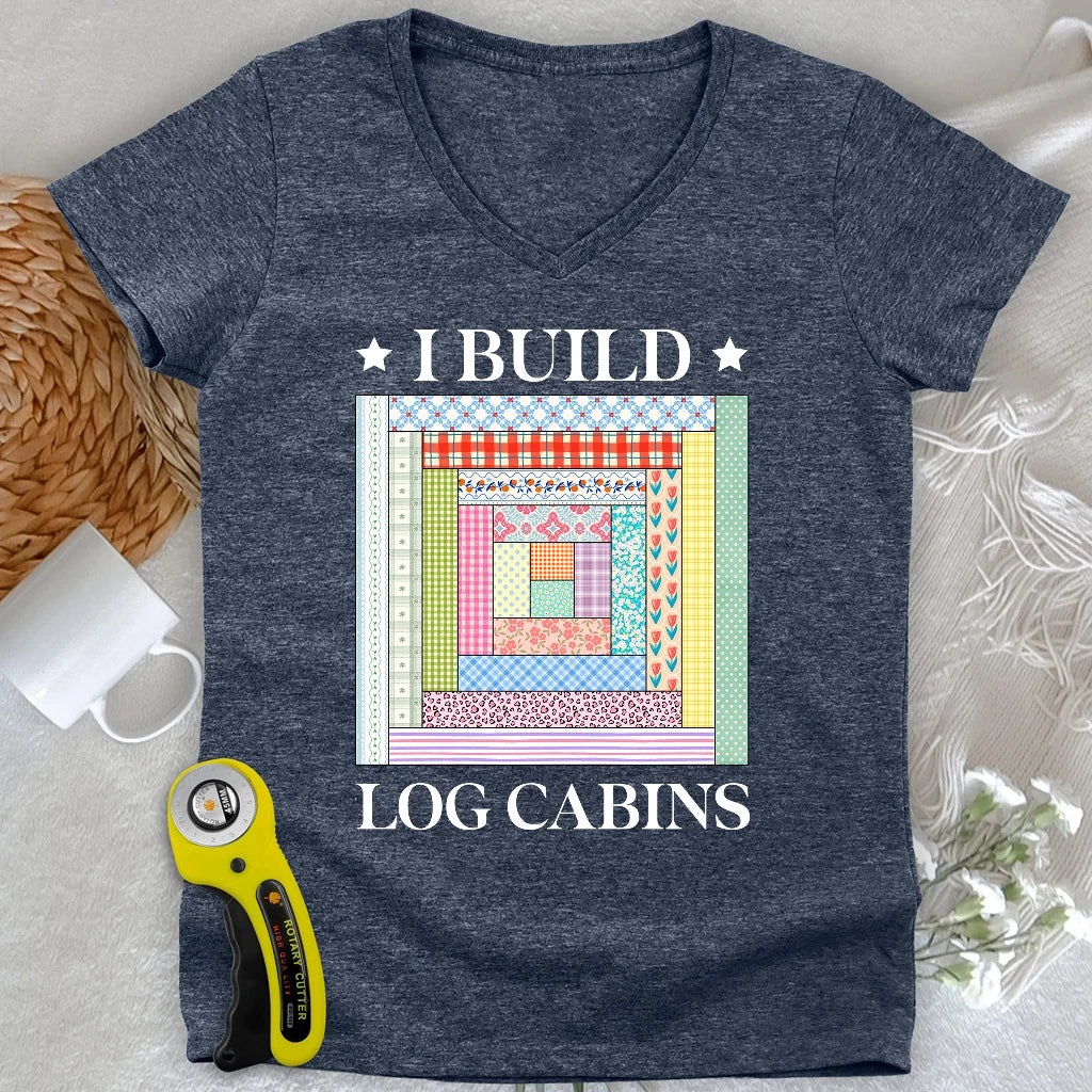 Log Cabin Builder Lady V-neck