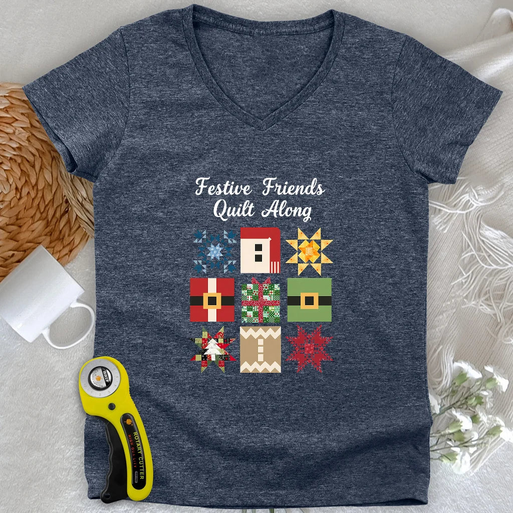 Merry Makers Quilt Lady V-neck